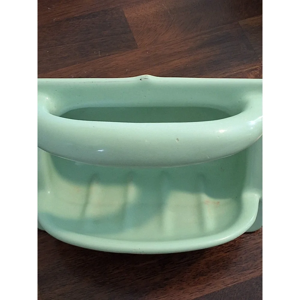 Vintage Enameled Cast Iron Wall Mount Soap Dish With Grab Bar. Heavy Duty!